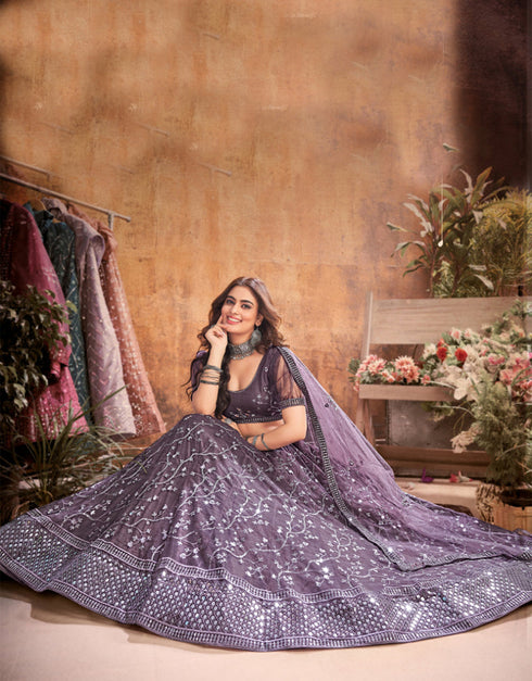 contemporary purple mauve soft net traditional wear women's heavy lehenga choli collection with purple mauve soft net rt8966-185041 Close-up View