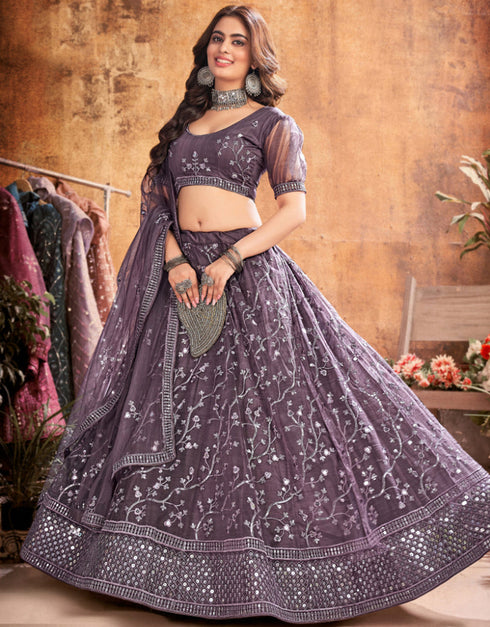 contemporary purple mauve soft net traditional wear women's heavy lehenga choli collection with purple mauve soft net rt8966-185041 Front View