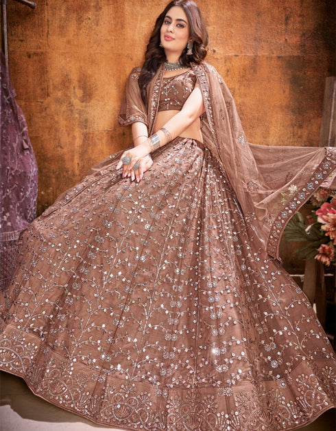 classy beige soft net traditional wear women's heavy lehenga choli collection with beige soft net rt8966-185042 Close-up View