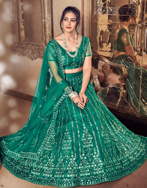 elegant beige soft net traditional wear women's heavy lehenga choli collection with light rama soft net rt8967-185047 Close-up View