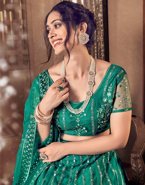 elegant beige soft net traditional wear women's heavy lehenga choli collection with light rama soft net rt8967-185047 Back View