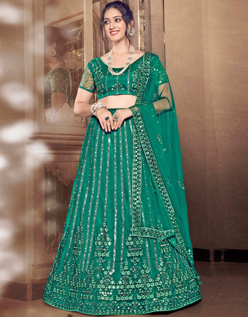 elegant beige soft net traditional wear women's heavy lehenga choli collection with light rama soft net rt8967-185047 Front View