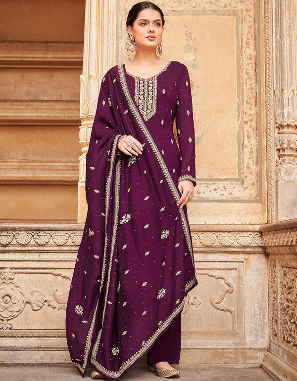 elegant wine real premium silk designer party wear heavy salwar suit collection with wine real premium silk rt8976-185074 Front View