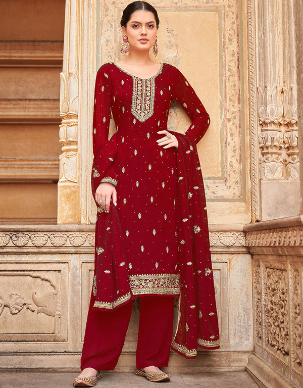 sleek maroon real premium silk designer party wear heavy salwar suit collection with maroon real premium silk rt8976-185076 Front View