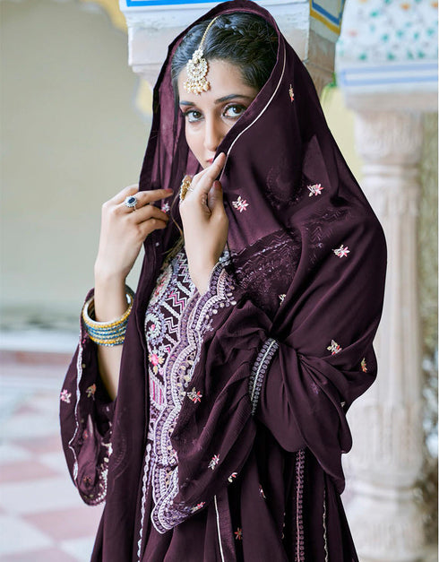 contemporary wine fox georgette designer party wear heavy salwar suit collection with wine fox georgette rt8977-185080 Close-up View