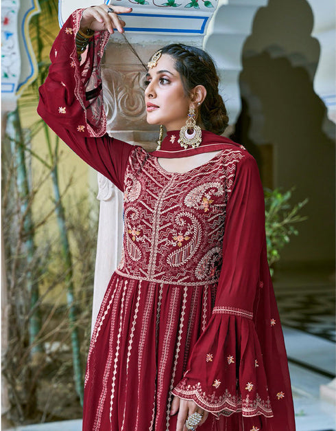 classy maroon fox georgette designer party wear heavy salwar suit collection with maroon fox georgette rt8977-185081 Close-up View