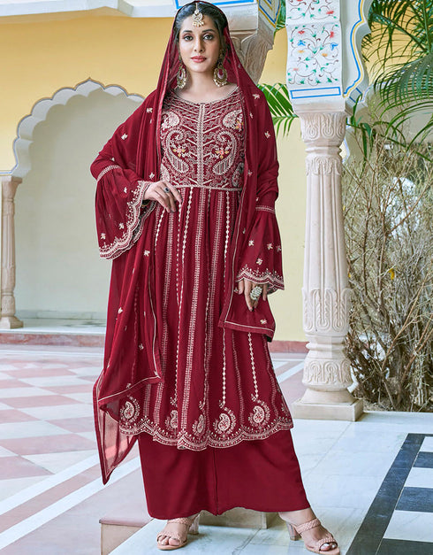 classy maroon fox georgette designer party wear heavy salwar suit collection with maroon fox georgette rt8977-185081 Front View