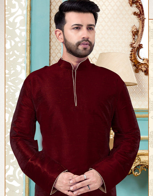 Maroon Kurta Dhupion Silk Dhoti Closure View