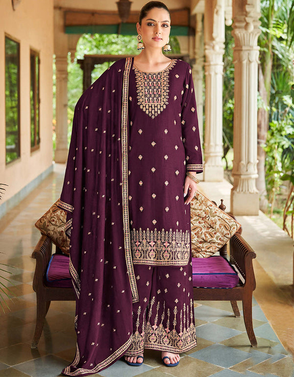 sleek purple real premium silk designer function wear heavy salwar suit collection with purple real premium silk rt8994-185154 Front View