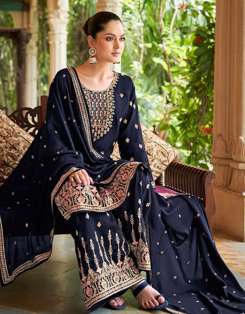 sophisticated navy blue real premium silk designer function wear heavy salwar suit collection with navy blue real premium silk rt8994-185156 Close-up View
