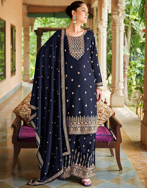 sophisticated navy blue real premium silk designer function wear heavy salwar suit collection with navy blue real premium silk rt8994-185156 Front View