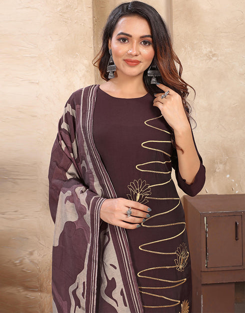 trendy wine roman silk designer function wear roman silk readymade suit with wine roman silk rt8995-185159 Close-up View