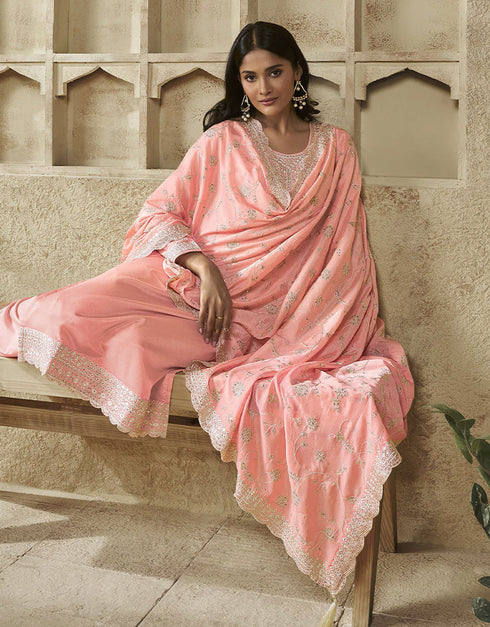 glamorous peach pink chinon designer function wear heavy salwar suit collection with peach pink santoon rt8996-185161 Close-up View