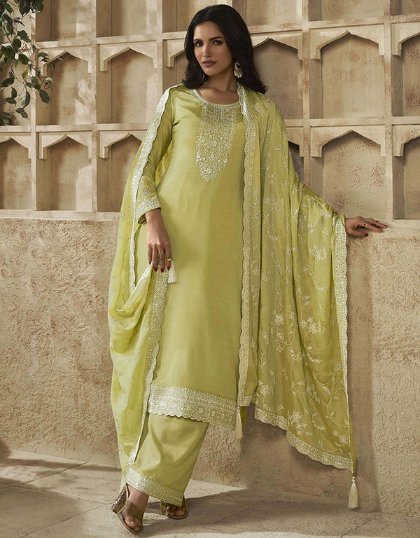 contemporary lightr yellow chinon designer function wear heavy salwar suit collection with lightr yellow santoon rt8996-185162 Front View