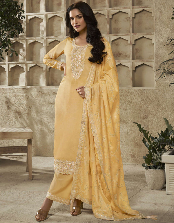 stylish peach chinon designer function wear heavy salwar suit collection with peach santoon rt8996-185164 Front View