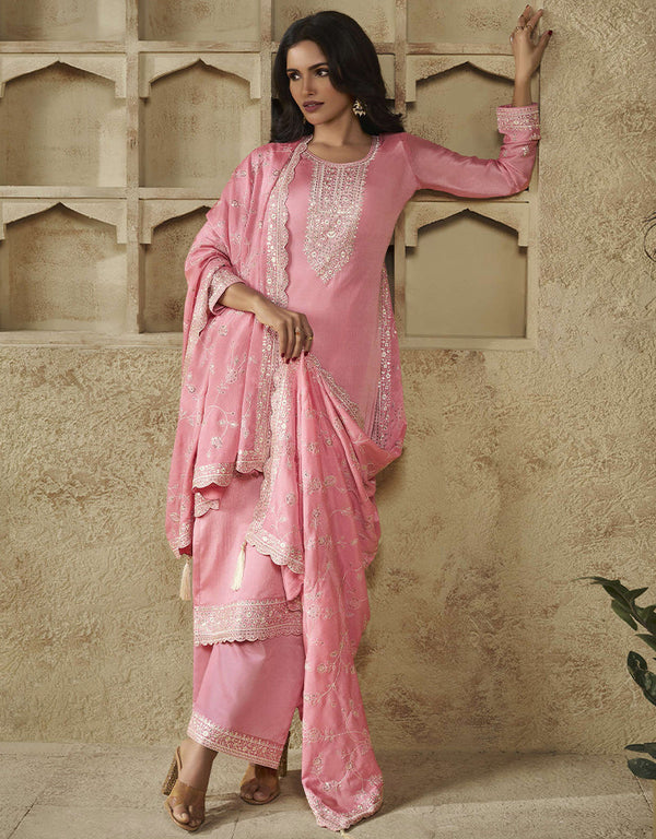 trendy pink chinon designer function wear heavy salwar suit collection with pink santoon rt8996-185166 Front View