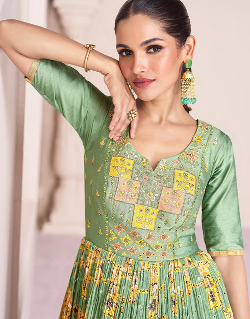elegant green georgette embroidered georgette anarkali salwar suit with green santoon rt8997-185167 Close-up View