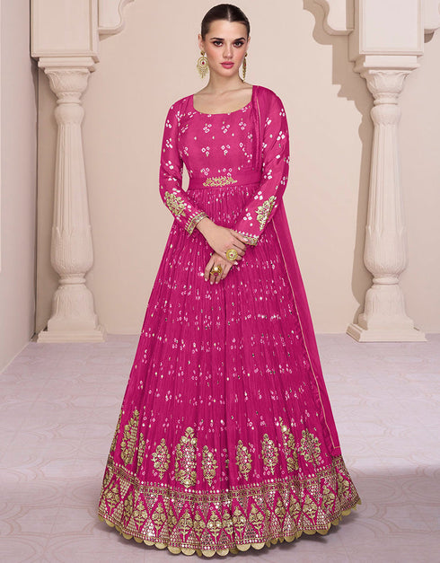 fashionable pink georgette embroidered georgette anarkali salwar suit with pink santoon rt8997-185168 Front View