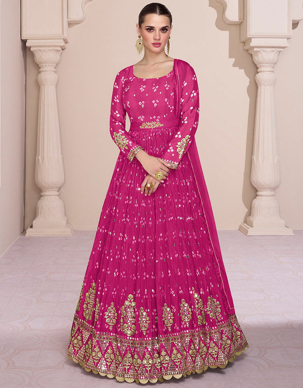 fashionable pink georgette embroidered georgette anarkali salwar suit with pink santoon rt8997-185168 Front View