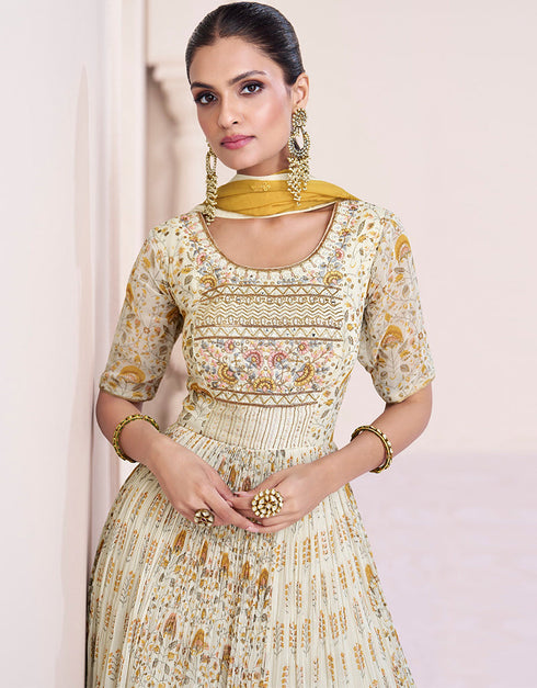 sleek cream georgette embroidered georgette anarkali salwar suit with cream santoon rt8997-185169 Close-up View