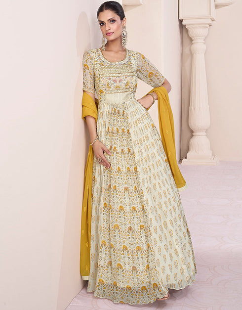 sleek cream georgette embroidered georgette anarkali salwar suit with cream santoon rt8997-185169 Front View