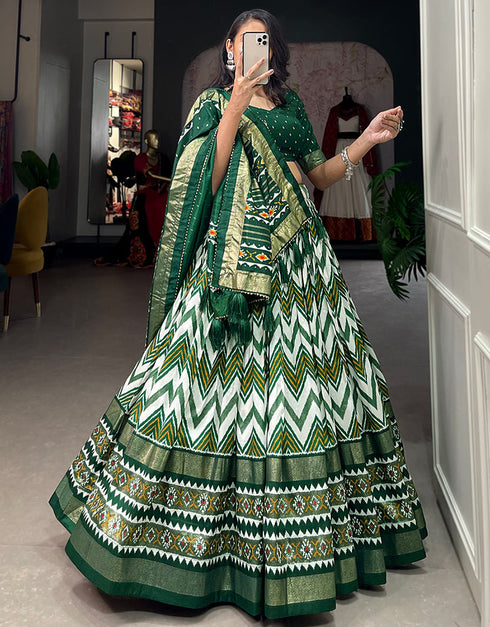 sophisticated green tussar silk traditional wear women's heavy lehenga choli collection with green tussar silk rt9000-185180 Back View