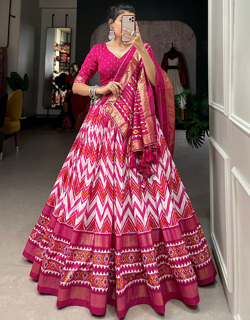 glamorous pink tussar silk traditional wear women's heavy lehenga choli collection with pink tussar silk rt9000-185181 Close-up View