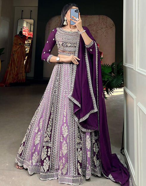 classy purple georgette traditional wear women's heavy lehenga choli collection with multi georgette rt9001-185183 Close-up View