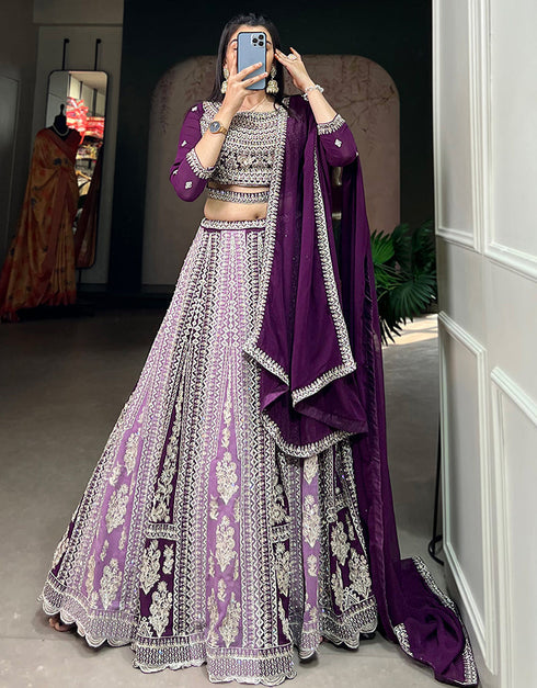 classy purple georgette traditional wear women's heavy lehenga choli collection with multi georgette rt9001-185183 Front View