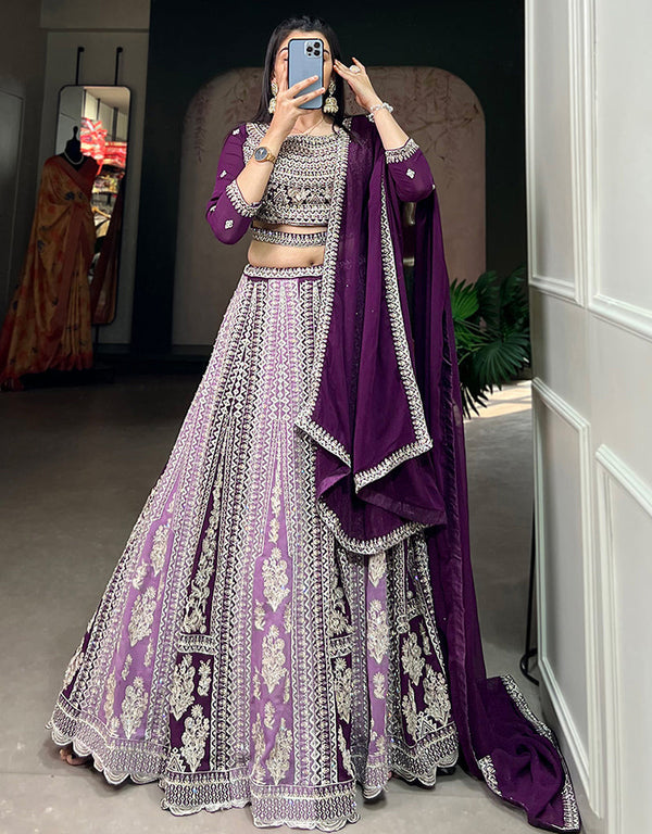 classy purple georgette traditional wear women's heavy lehenga choli collection with multi georgette rt9001-185183 Front View