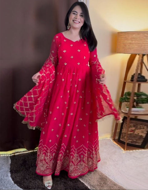 stylish pink georgette designer wear elementary readymade suit collection with pink rayon cotton rt9004-185187 Front View