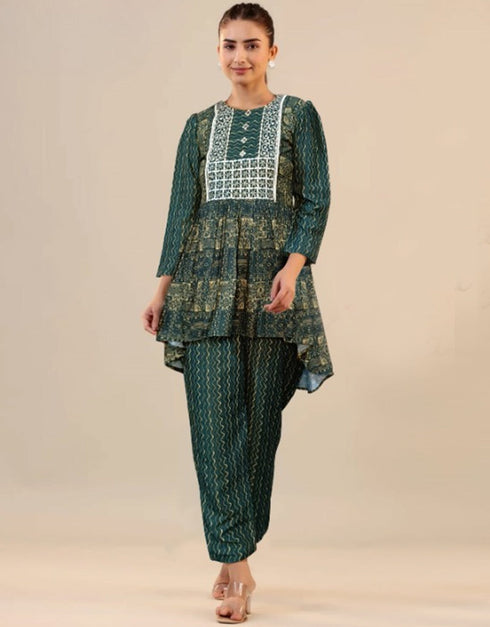 classy multi cotton designer party wear fancy readymade kurta with paint suit design pant rt9005-185188 Front View