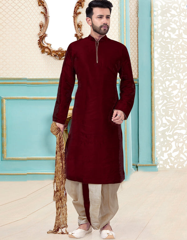 Maroon Kurta Dhupion Silk Dhoti