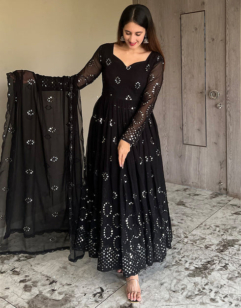 trendy black heavy faux georgette designer wear elementary readymade suit collection with black cotton rt9012-185243 Close-up View