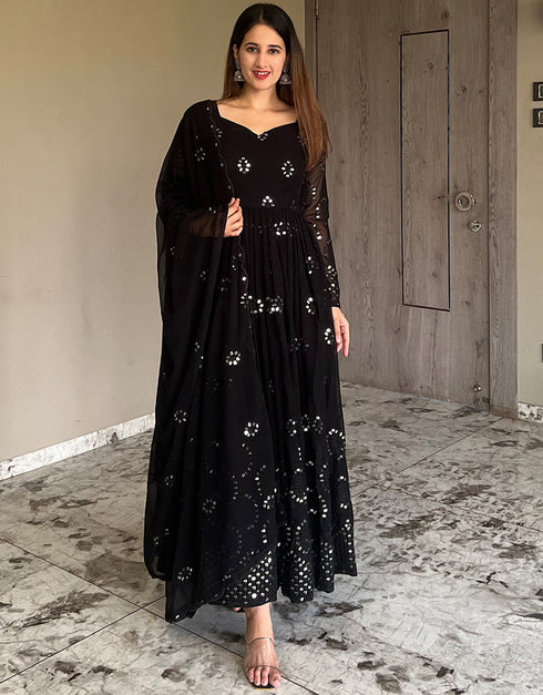trendy black heavy faux georgette designer wear elementary readymade suit collection with black cotton rt9012-185243 Back View
