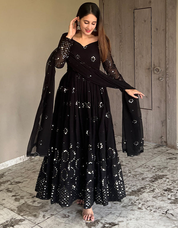 trendy black heavy faux georgette designer wear elementary readymade suit collection with black cotton rt9012-185243 Front View