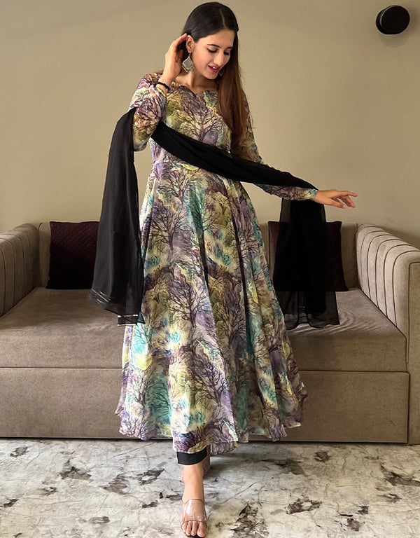elegant multi tabhi organza designer wear elementary readymade suit collection with black cotton rt9012-185244 Front View