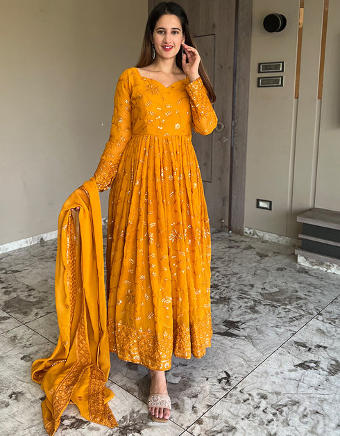 fashionable mustard heavy faux georgette designer wear elementary readymade suit collection with mustard cotton rt9012-185245 Side View