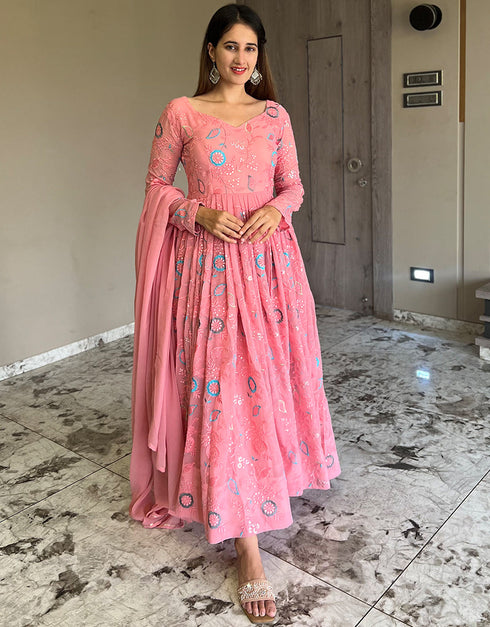 sleek pink heavy faux georgette designer wear elementary readymade suit collection with pink cotton rt9012-185246 Back View