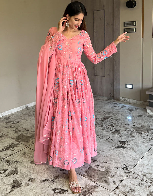 sleek pink heavy faux georgette designer wear elementary readymade suit collection with pink cotton rt9012-185246 Front View