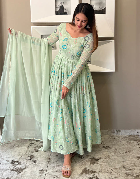 modern sea green heavy faux georgette designer wear elementary readymade suit collection with sea green cotton rt9012-185247 Back View