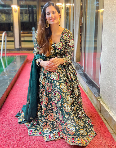 contemporary green heavy faux georgette designer wear elementary readymade suit collection with green cotton rt9012-185250 Back View