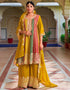 elegant yellow chinon embroidered chinon heavy sharara suit with yellow chinon rt9014-185252 Front View