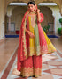 fashionable orange chinon embroidered chinon heavy sharara suit with orange chinon rt9014-185253 Front View