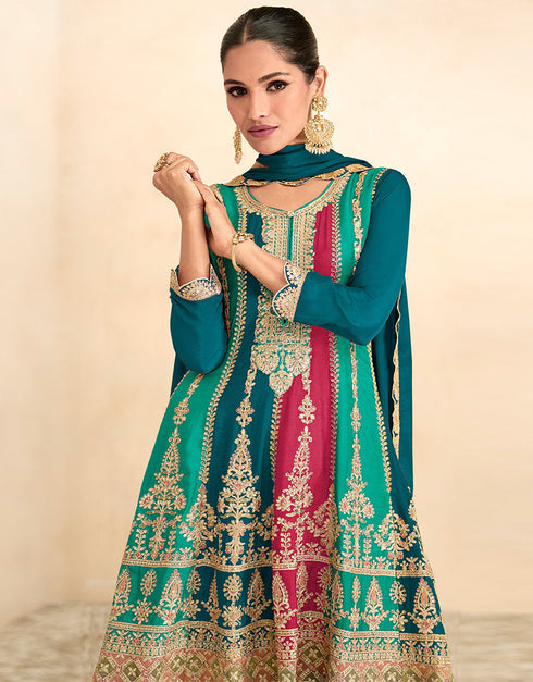 modern morpich chinon embroidered chinon heavy sharara suit with morpich chinon rt9015-185255 Close-up View