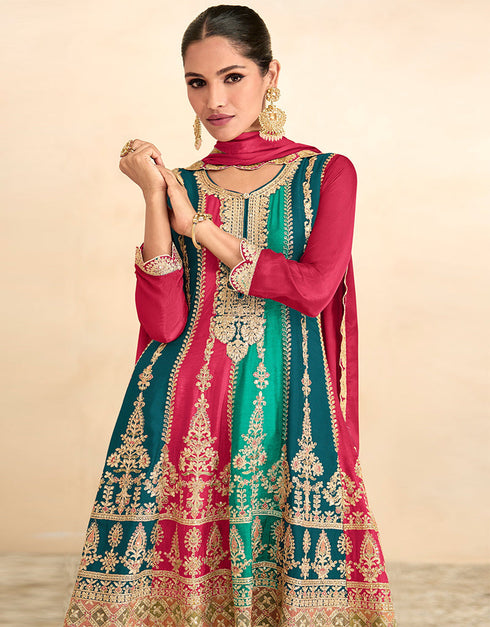 sophisticated rani pink chinon embroidered chinon heavy sharara suit with rani pink chinon rt9015-185256 Close-up View