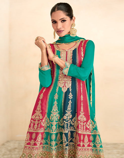 glamorous firozi chinon embroidered chinon heavy sharara suit with firozi chinon rt9015-185257 Close-up View