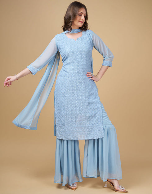 classy sky georgette traditional function wear readymade suit collection with sky georgette rt9016-185258 Front View