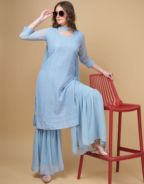 classy sky georgette traditional function wear readymade suit collection with sky georgette rt9016-185258 Close-up View