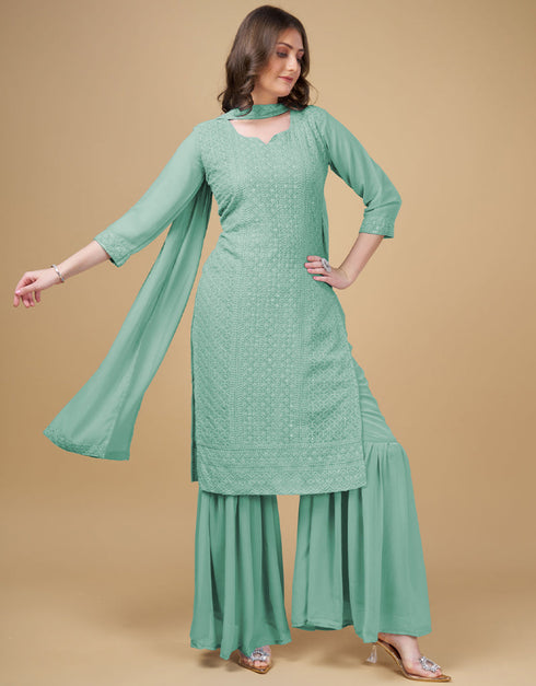 chic green georgette traditional function wear readymade suit collection with green georgette rt9016-185260 Front View